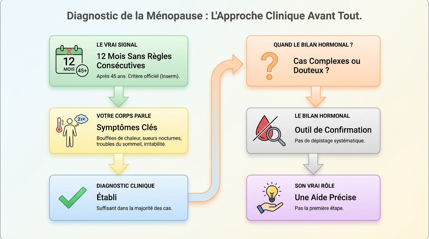 Femme sereine consultant son médecin pour un diagnostic clinique de la ménopause sans prise de sang systématique