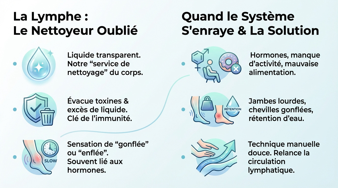 Schéma explicatif du système lymphatique et de la circulation de la lymphe dans le corps